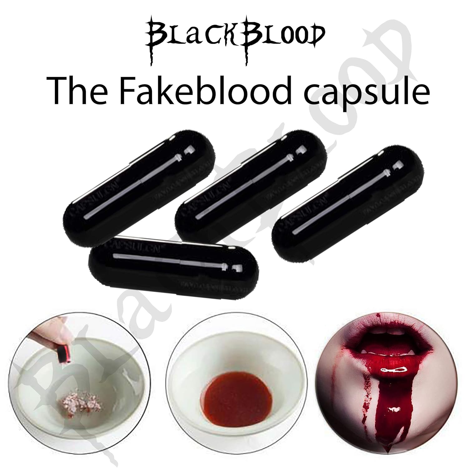 Blackblood The Fake Blood (Blood Capsules) for Horror Fake Blood Scary Prank & Halloween Party (Bloodyred) (Pack of 4 Capsules)