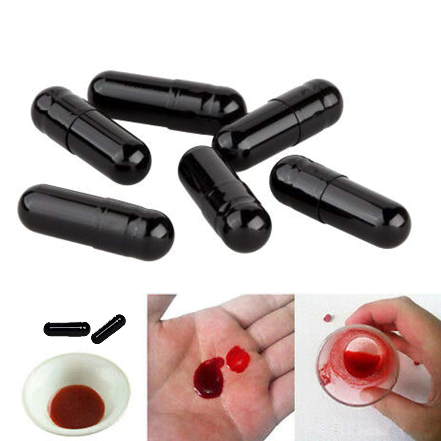 Blackblood The Fake Blood Capsules for Horror Scary Prank & Halloween Party (Pack of 6 Capsules)