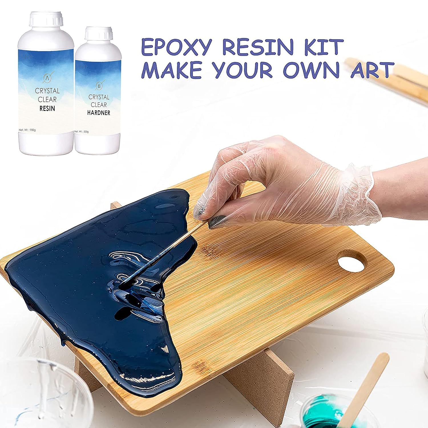 Artich Epoxy Resin Art Kit Crystal Clear Epoxy Resin And Hardener high gloss finish, non-toxic, UV Resistant