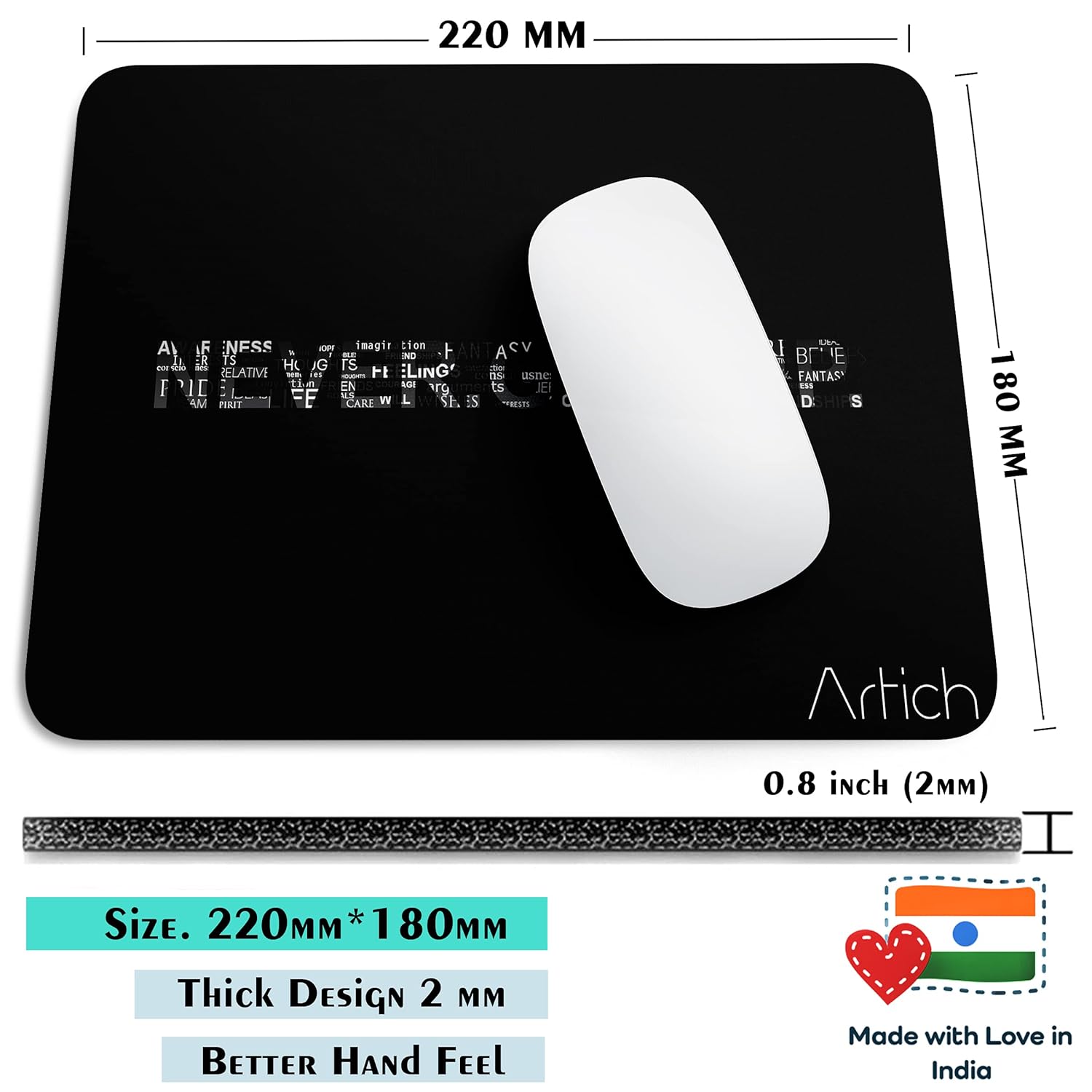 Artich Never Give Up BW Gaming Mouse Pad