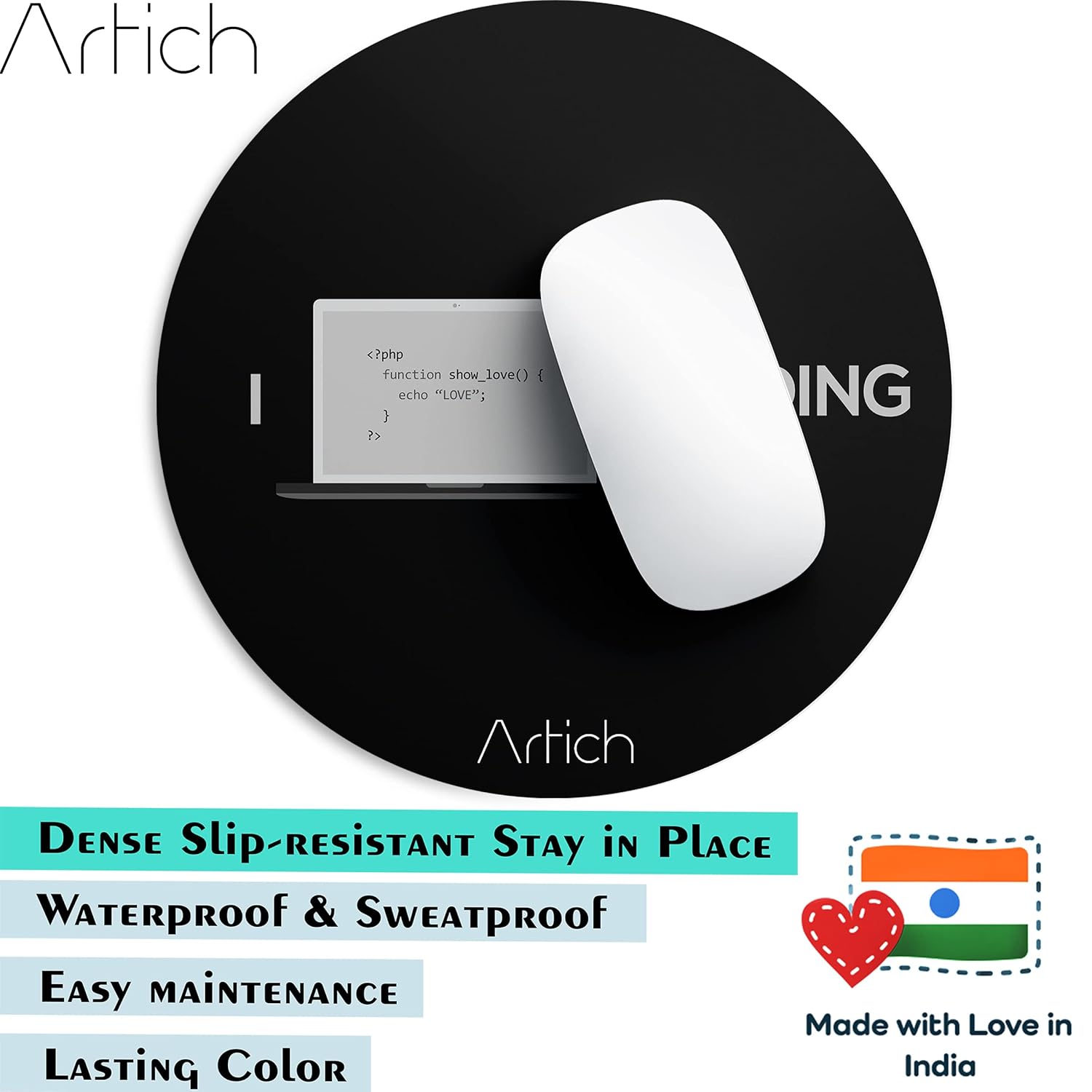 Artich Designer Gaming Mouse Pad (Love Coding)