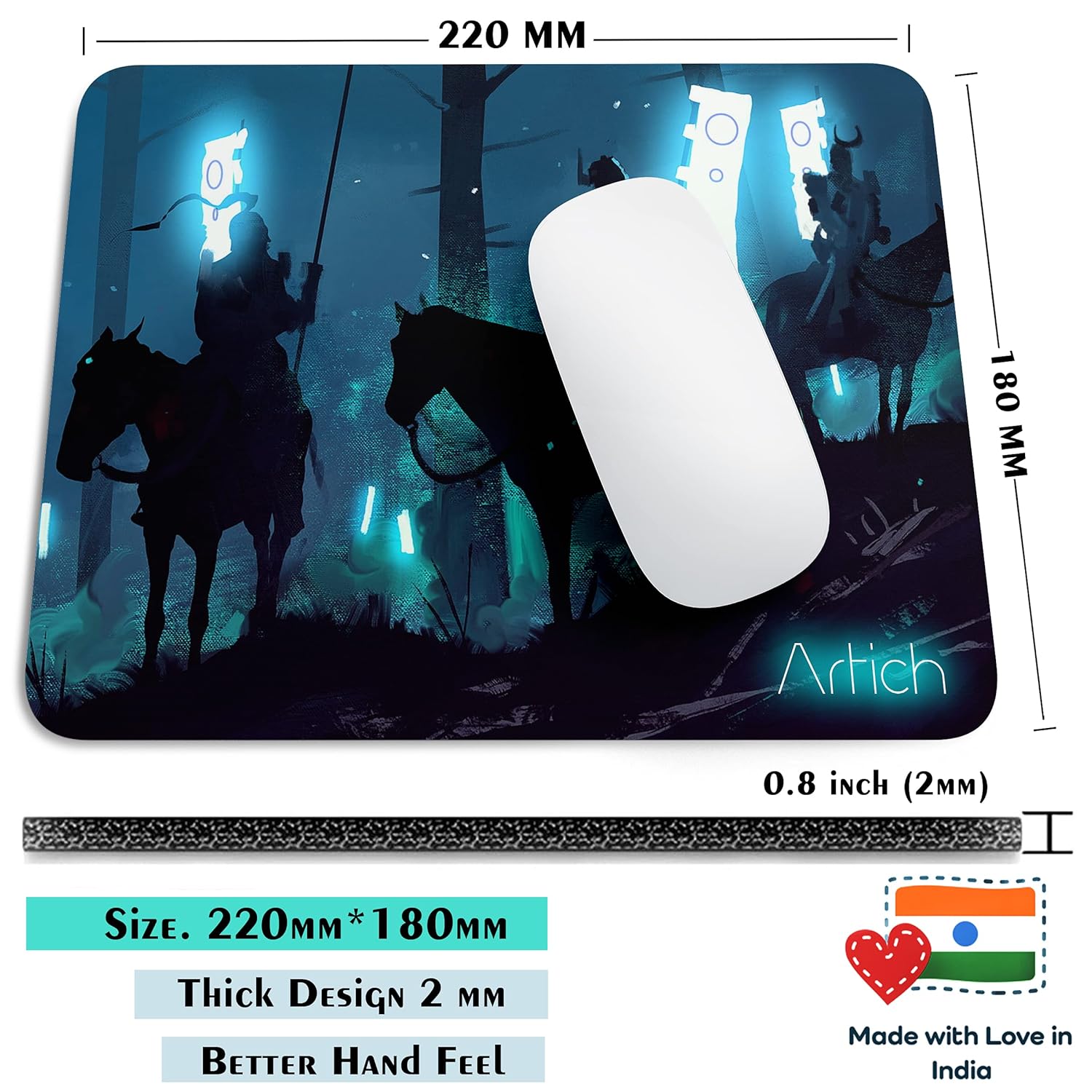 Artich Samurai with Glowing Flags Gaming Mouse Pad