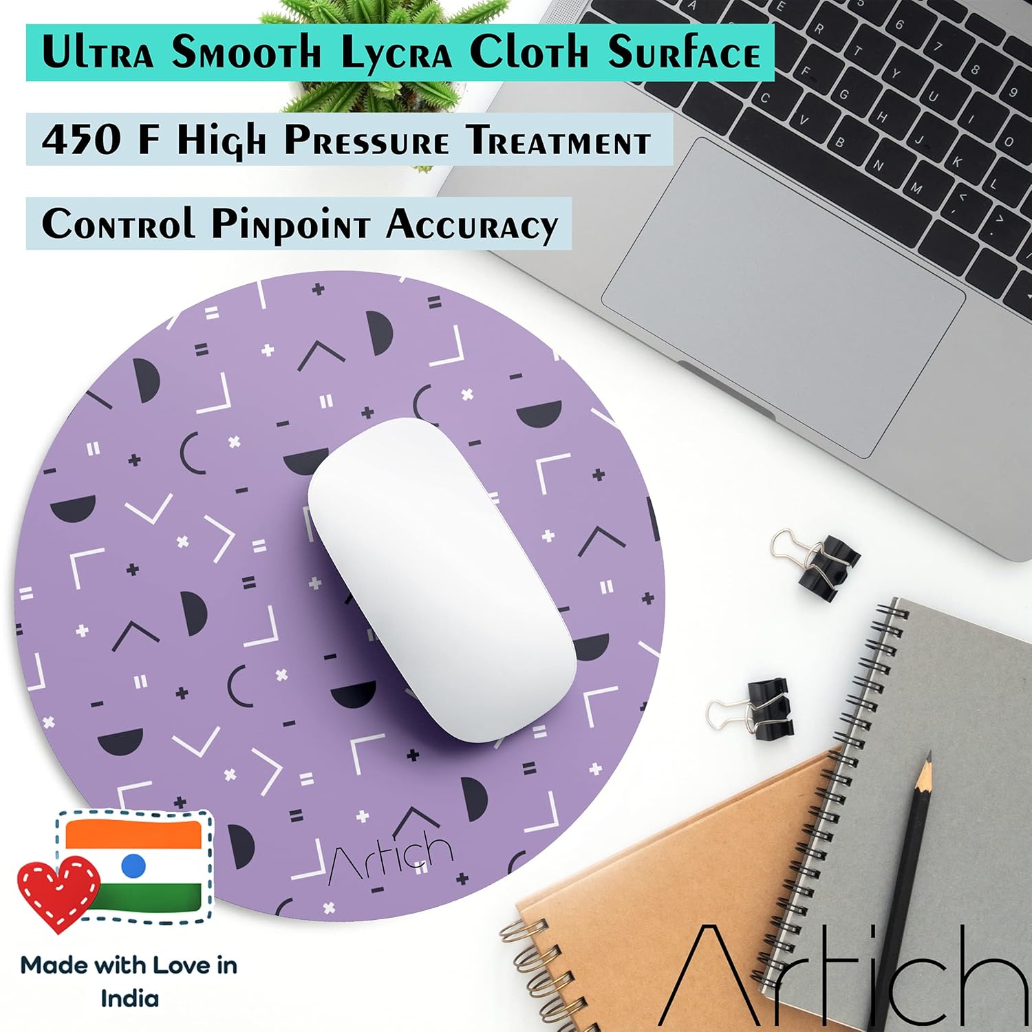 Artich Designer Gaming Mouse Pad (Violet Black Random Objects)