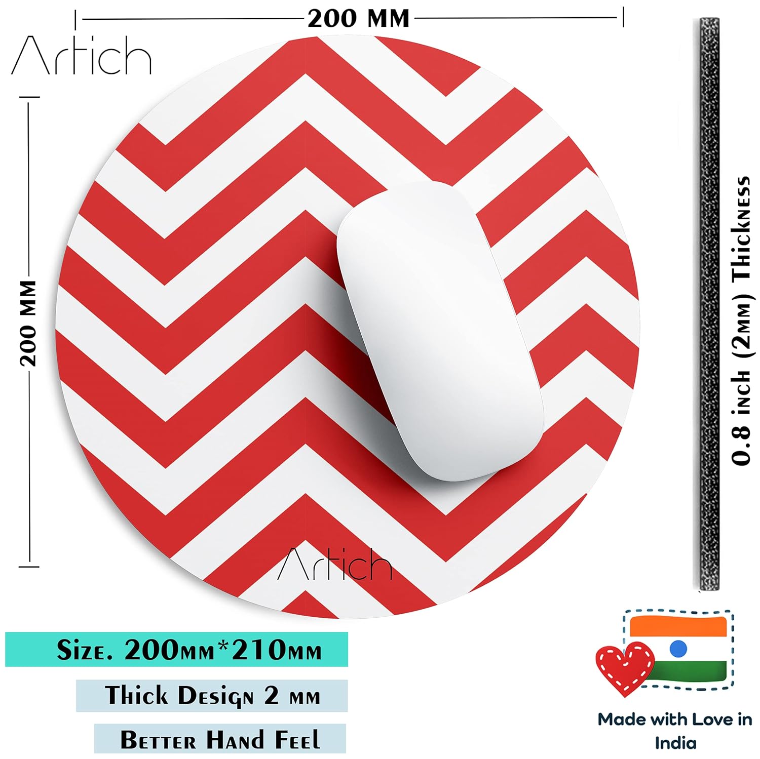 Artich Designer Gaming Mouse Pad (Red White Zig-Zag Lines)