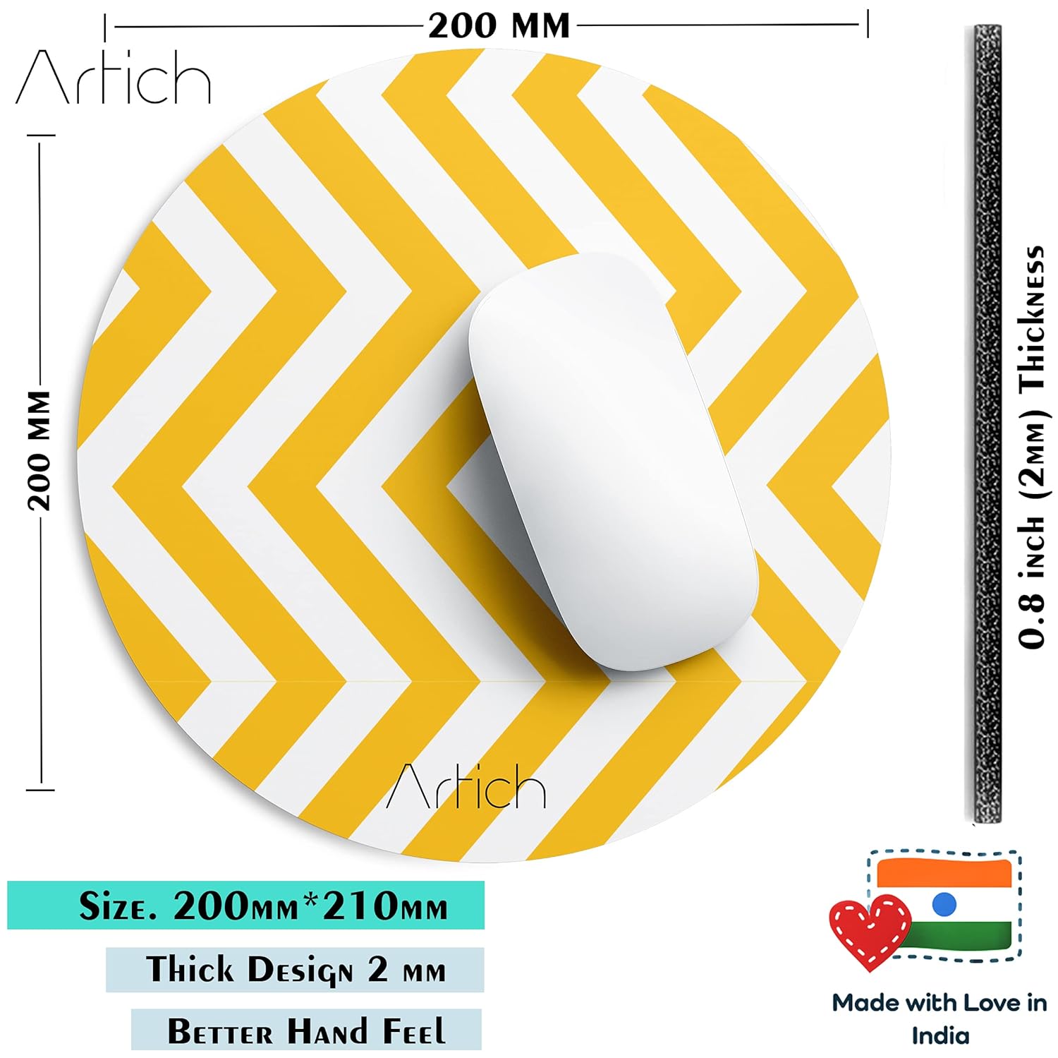 Artich Designer Gaming Mouse Pad (Yellow White Zig-Zag Lines)