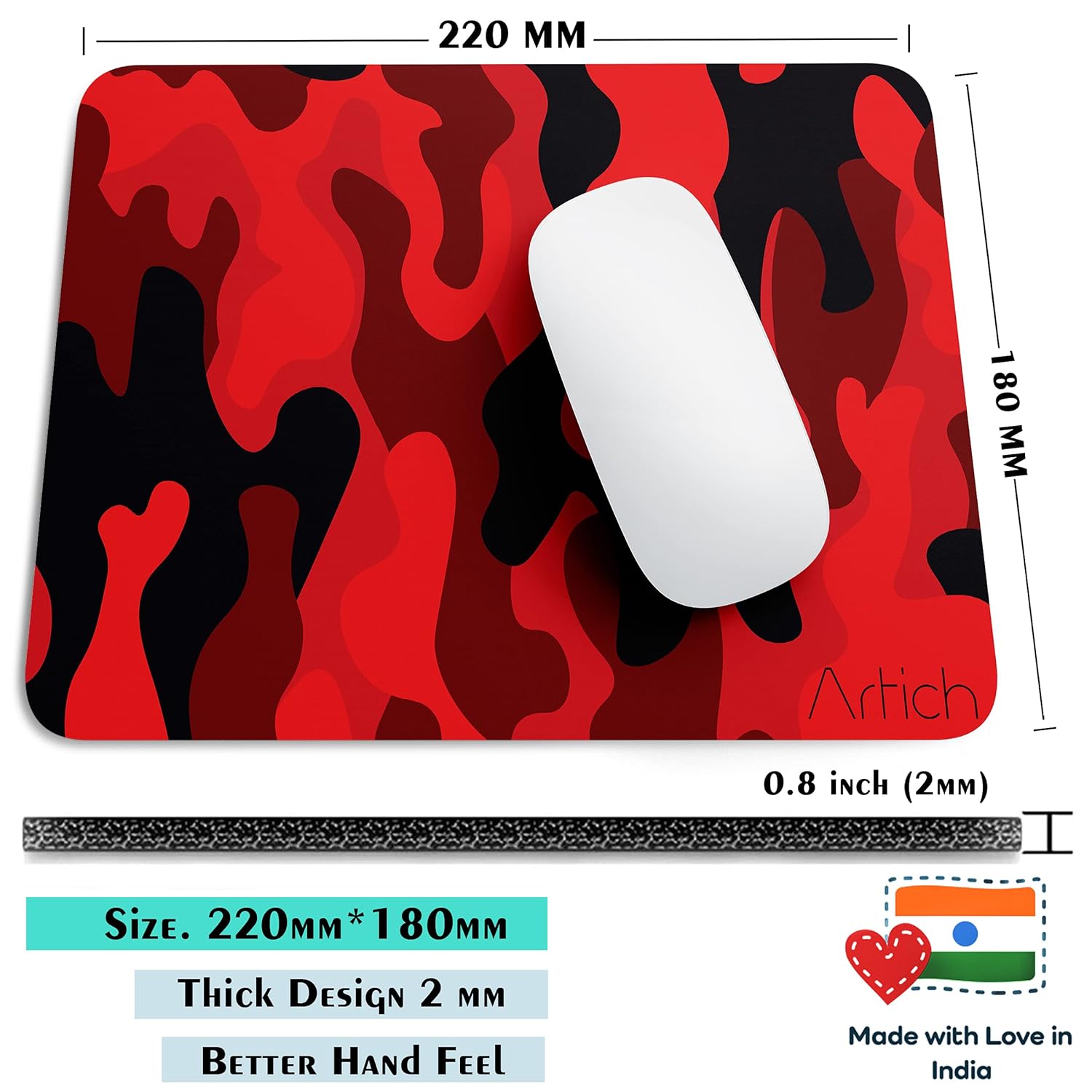 Artich Dark Red Black Camouflage Pattern Gaming Mouse Pad