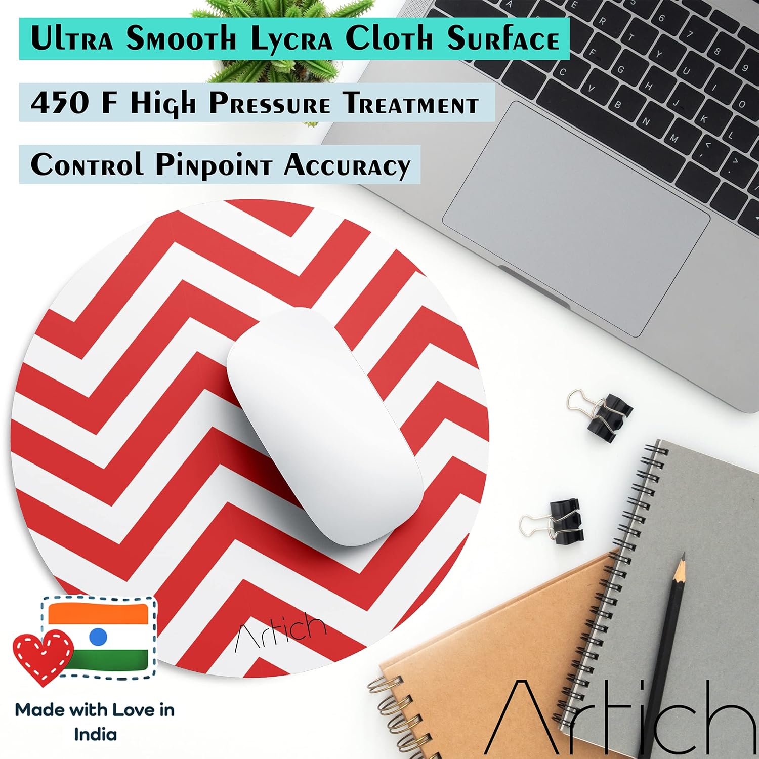 Artich Designer Gaming Mouse Pad (Red White Zig-Zag Lines)