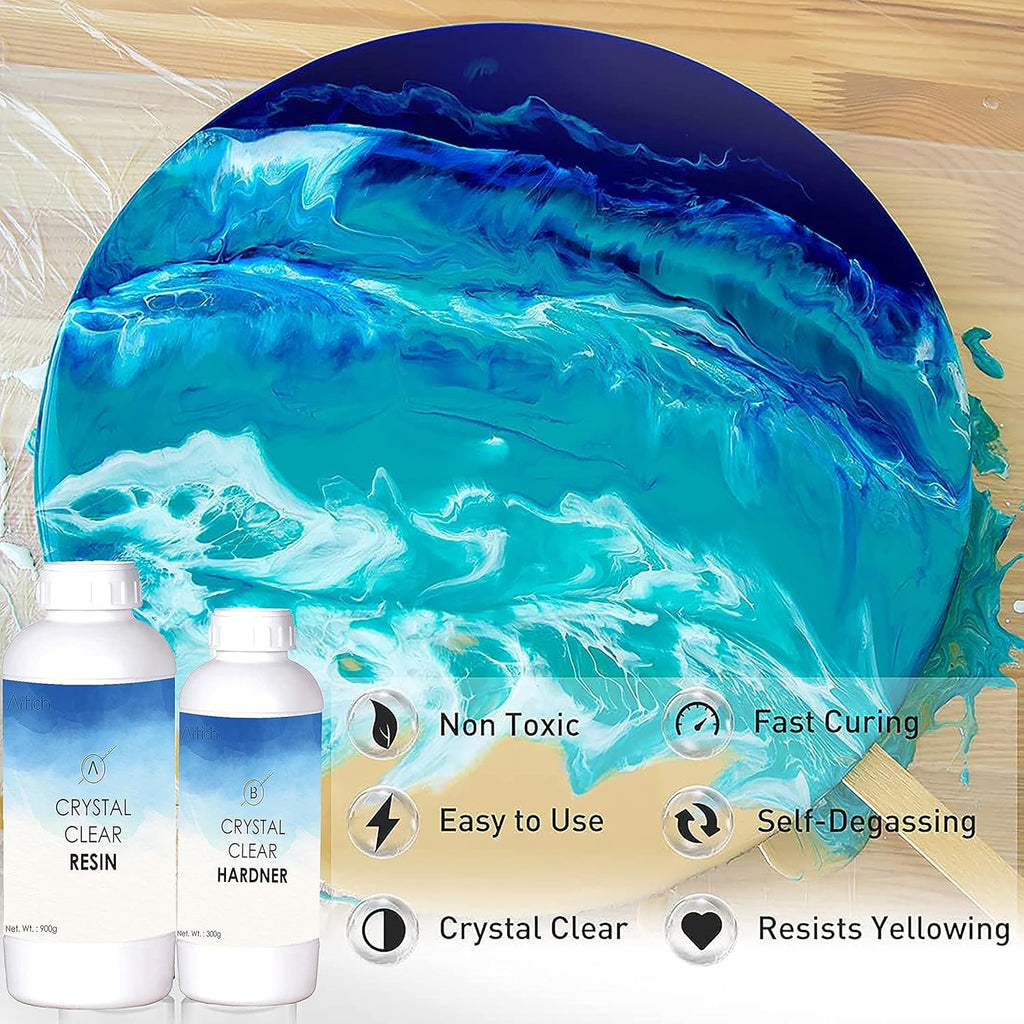Artich Epoxy Resin Art Kit Crystal Clear Epoxy Resin And Hardener high gloss finish, non-toxic, UV Resistant