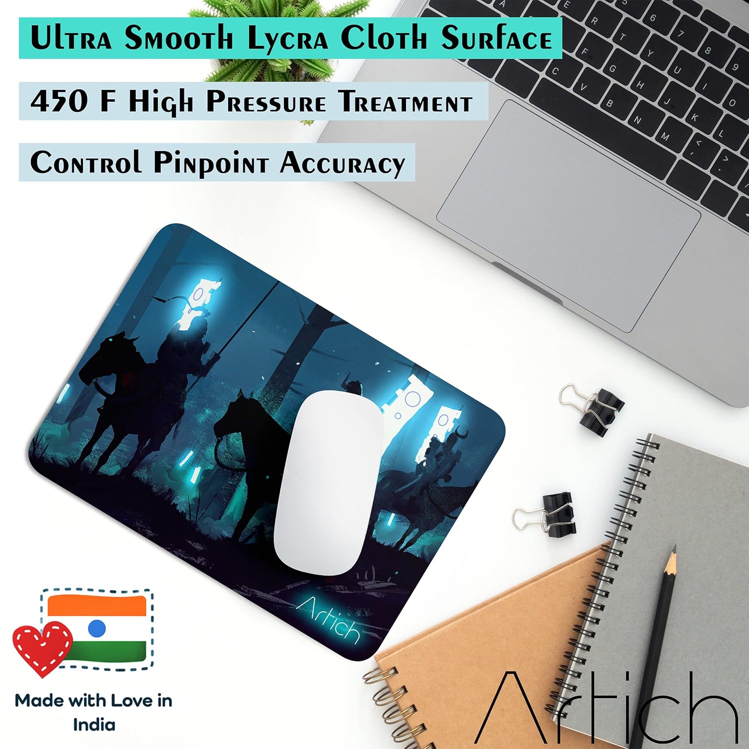 Artich Samurai with Glowing Flags Gaming Mouse Pad