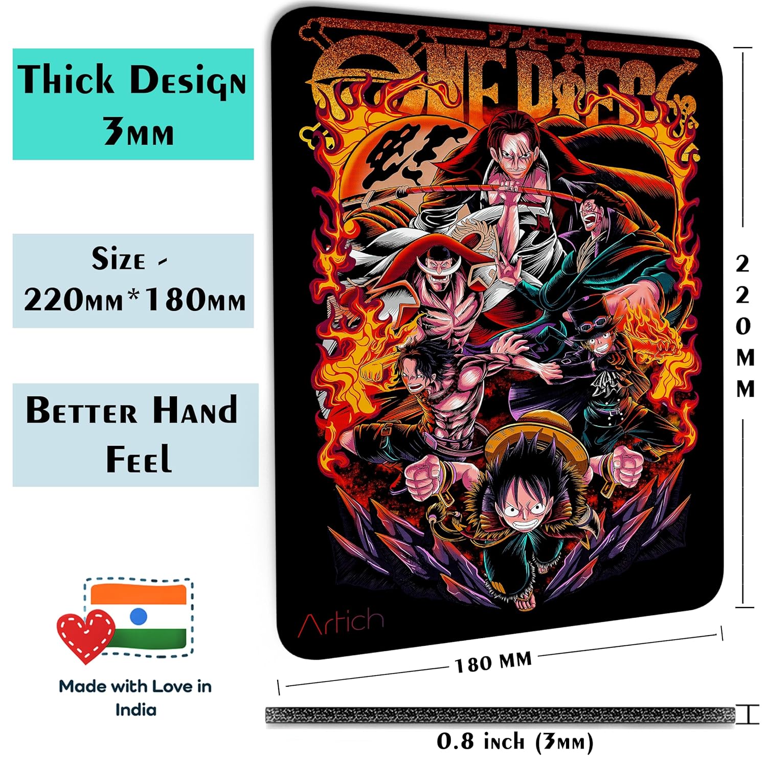 Artich Mouse Pad  (One Piece Ace Luffy Sabo and their Mentors)