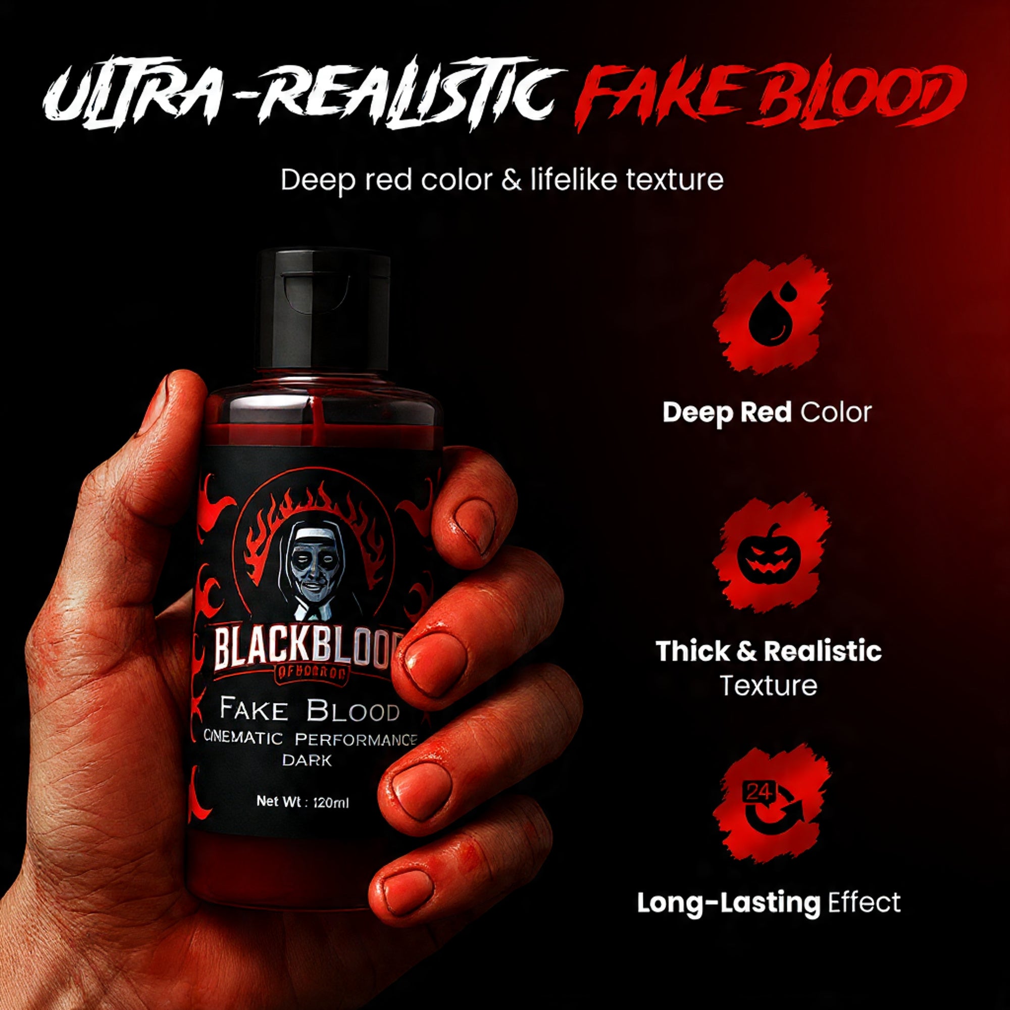 Blackblood The Fake Blood for Horror Fake Blood Scary Prank & Halloween Party (Bloodyred) (120ml)
