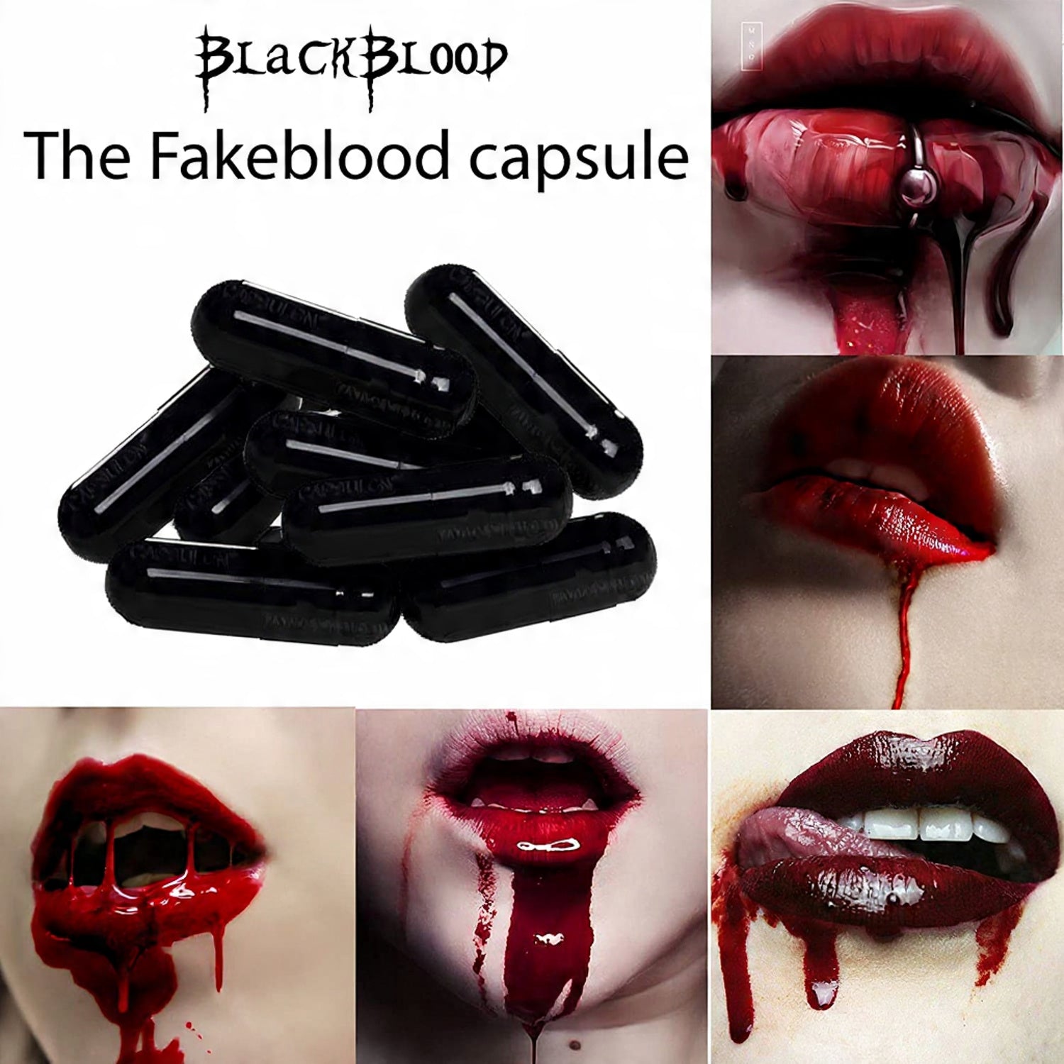 Blackblood The Fake Blood Capsules for Horror Scary Prank & Halloween Party (Pack of 6 Capsules)